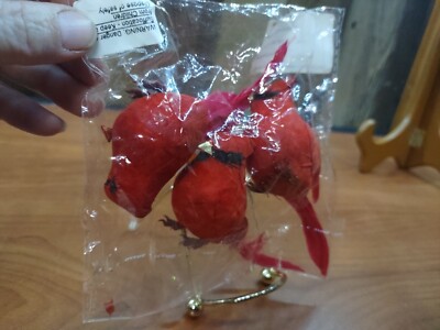 Lot of 3 Vintage Red Cardinals with Feathers Wire Feet Christmas Bird Ornaments