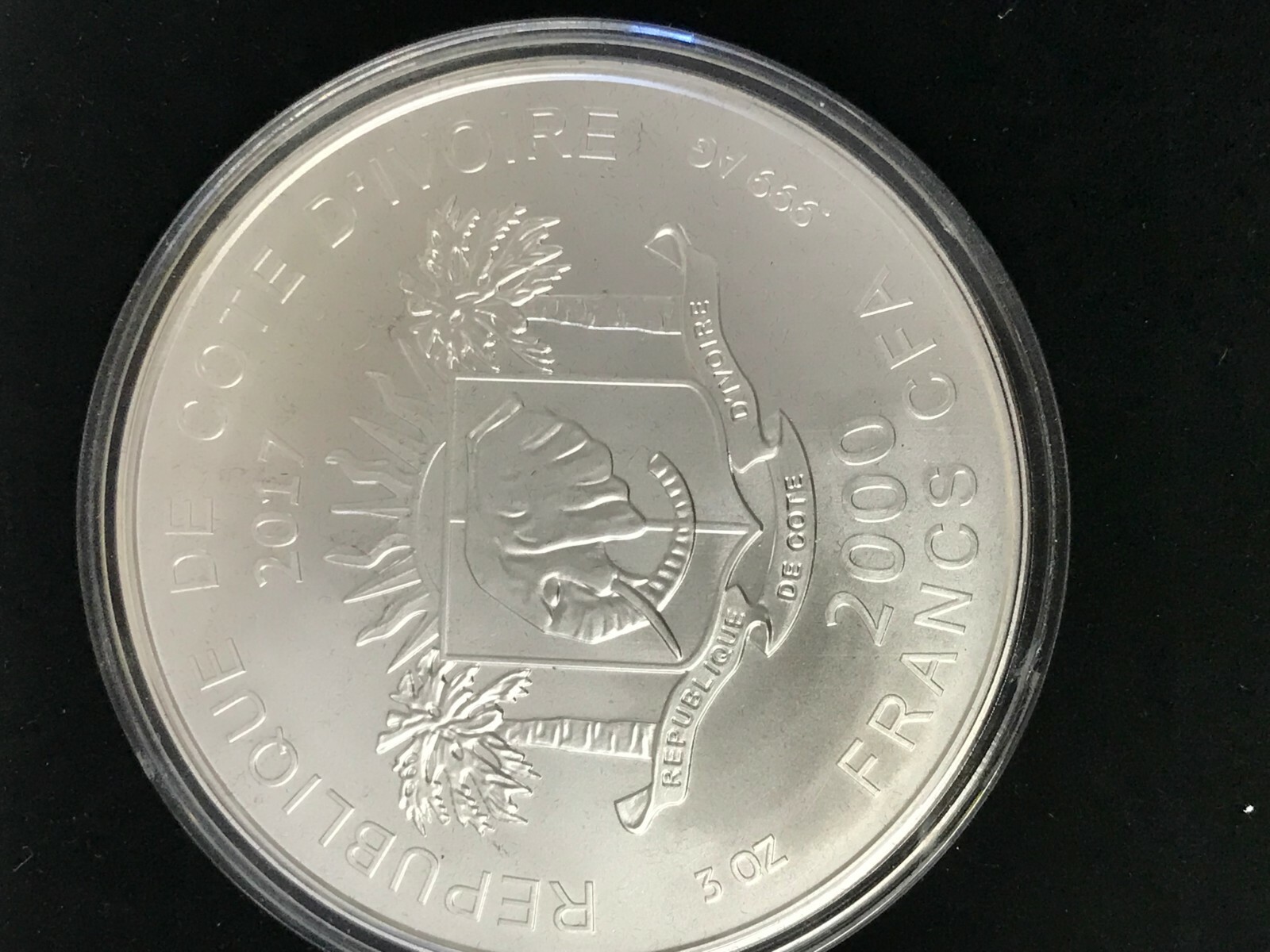 Ivory Coast 2017 2000 francs Nocturnal Owl Night Hunters 3oz BU Silver Coin