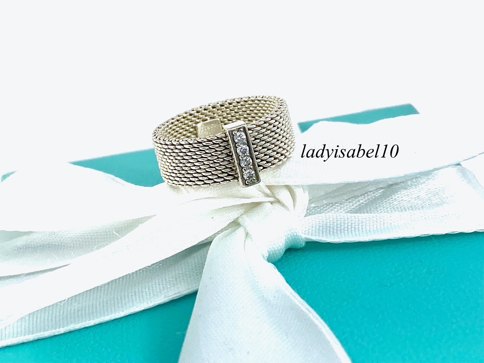 Tiffany & Co Sz 6.5 Somerset Mesh Firm 4 Diamond Wide Band