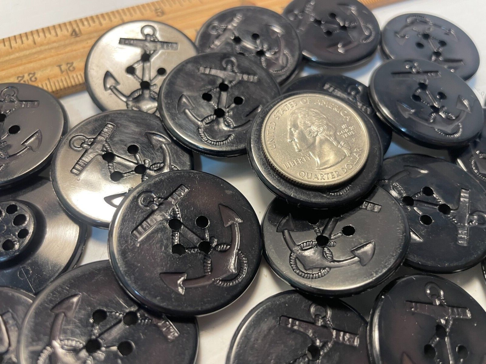Pea Coat Buttons  new old stock 1 '' 1/4 inch Black Navy Military Anchor  # PC1
