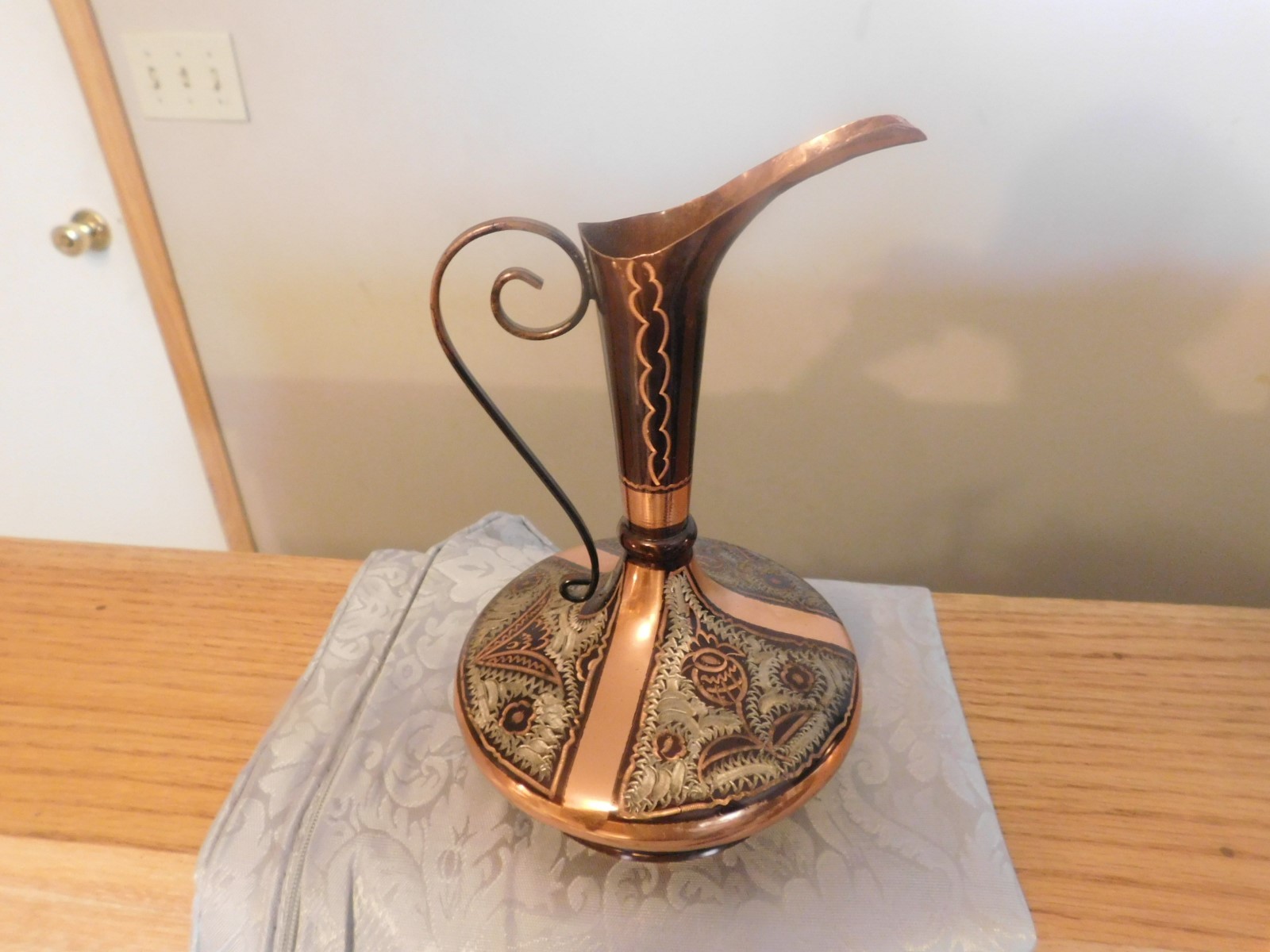 beautiful plate and carafe copper silver and brass set Made in Turkey