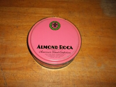 VINTAGE METAL TIN CONTAINER KEY TYPE ALMOND ROCA CONFECTIONS 