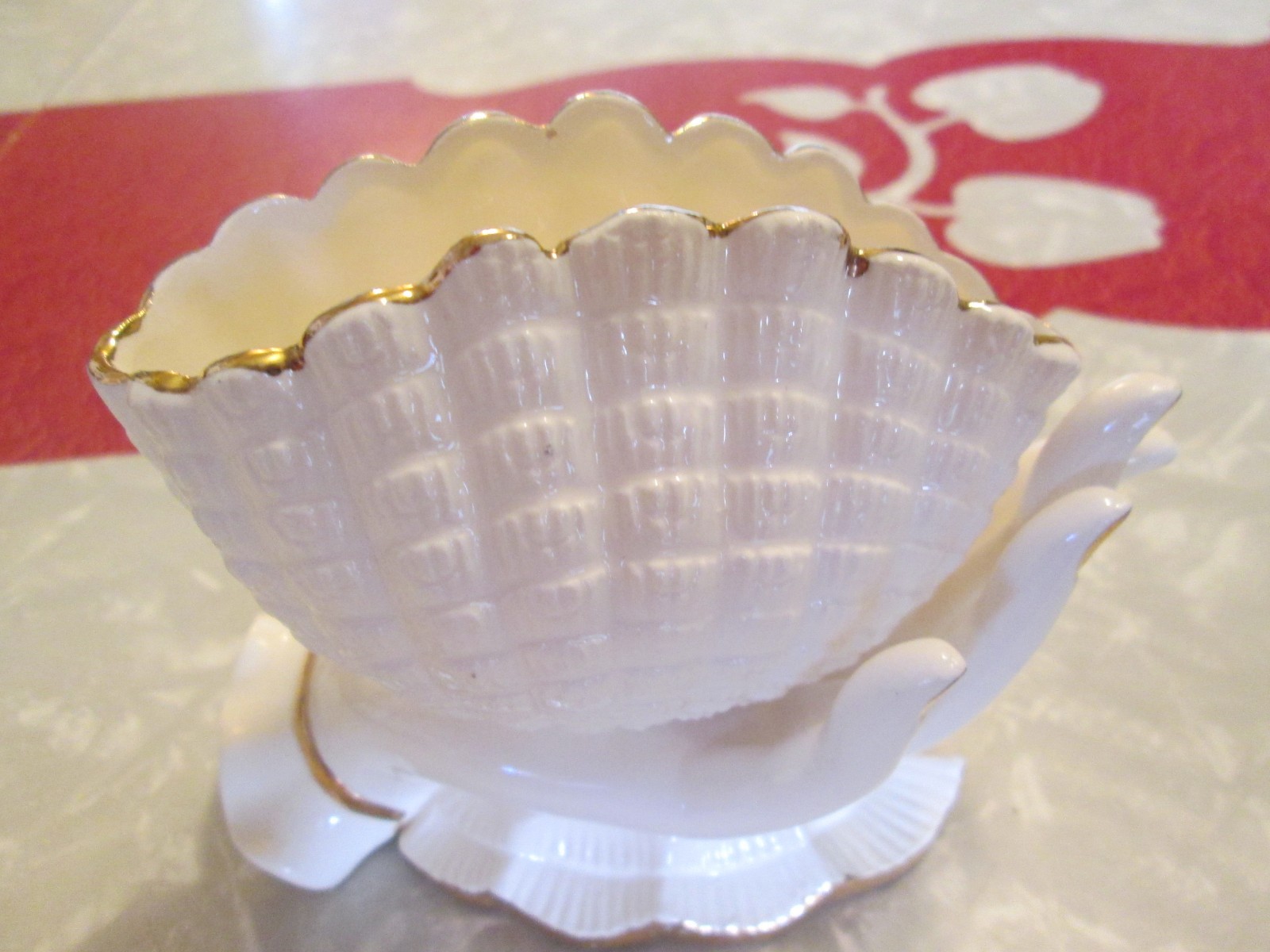 1940's UCAGO Japan  White Hand Vase with Sea Shell Ceramic Vase