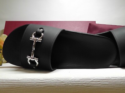 Pre-owned Ferragamo Salvatore  Black Groove 11 Slide Sandals Size 9m $295nib