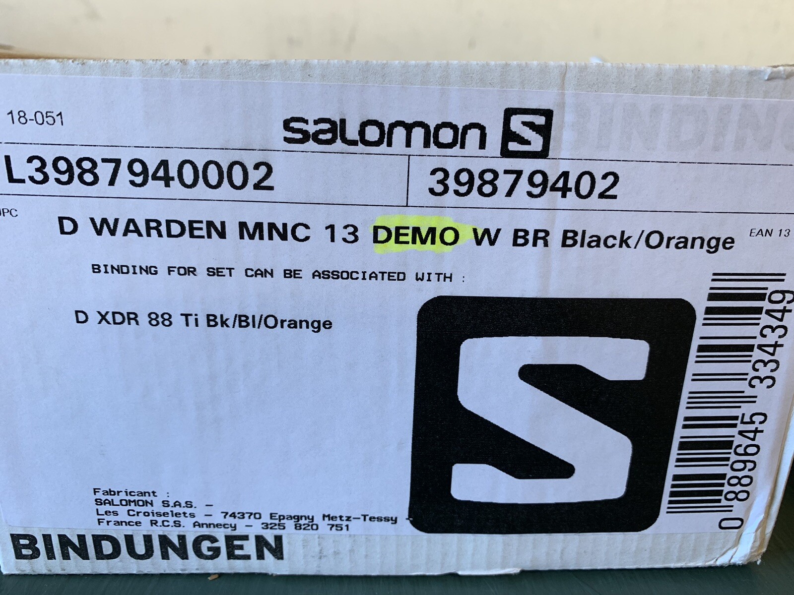 Salomon D Warden MNC 13 Demo W/Brake (90), Black & Orange - NEW