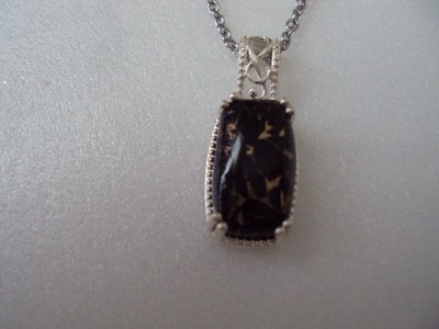 Matrix Black Spinel 16x8mm sterling silver pendant  DMC351