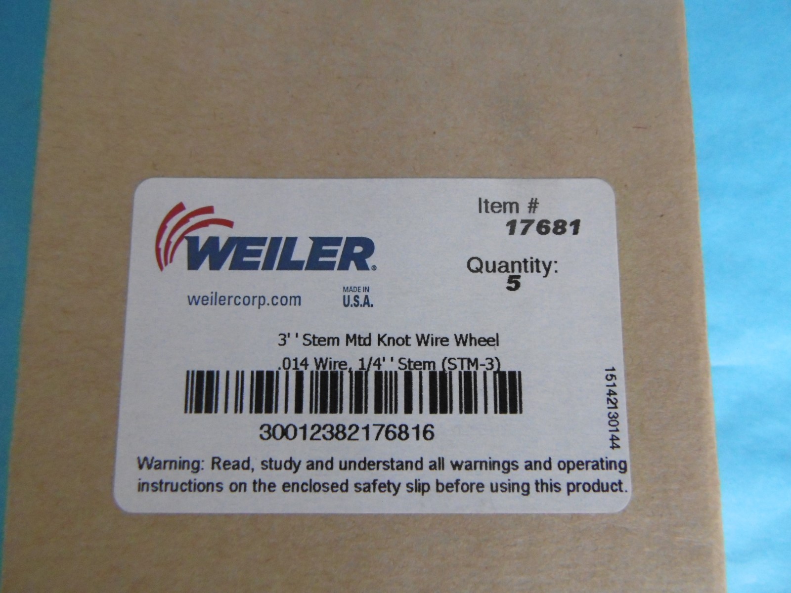Weiler 3 1//4 Stem-Mounted Knot Wire Wheel 0.014 Steel Fill 1//4 Stem 3 Pack