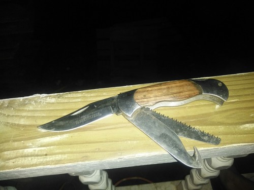 vintage Winchester 3 lock blade knife nice saw hook more camping