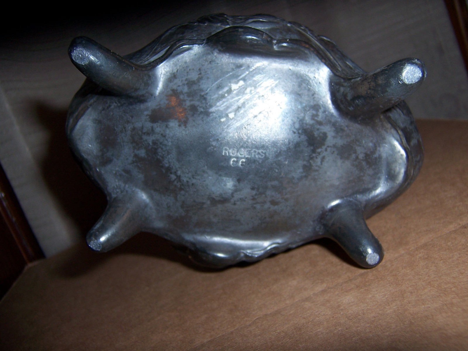 ART NOUVEAU ROGERS 66 BLACK METAL CASKET JEWELRY TRINKET BOX RAISED ROSES