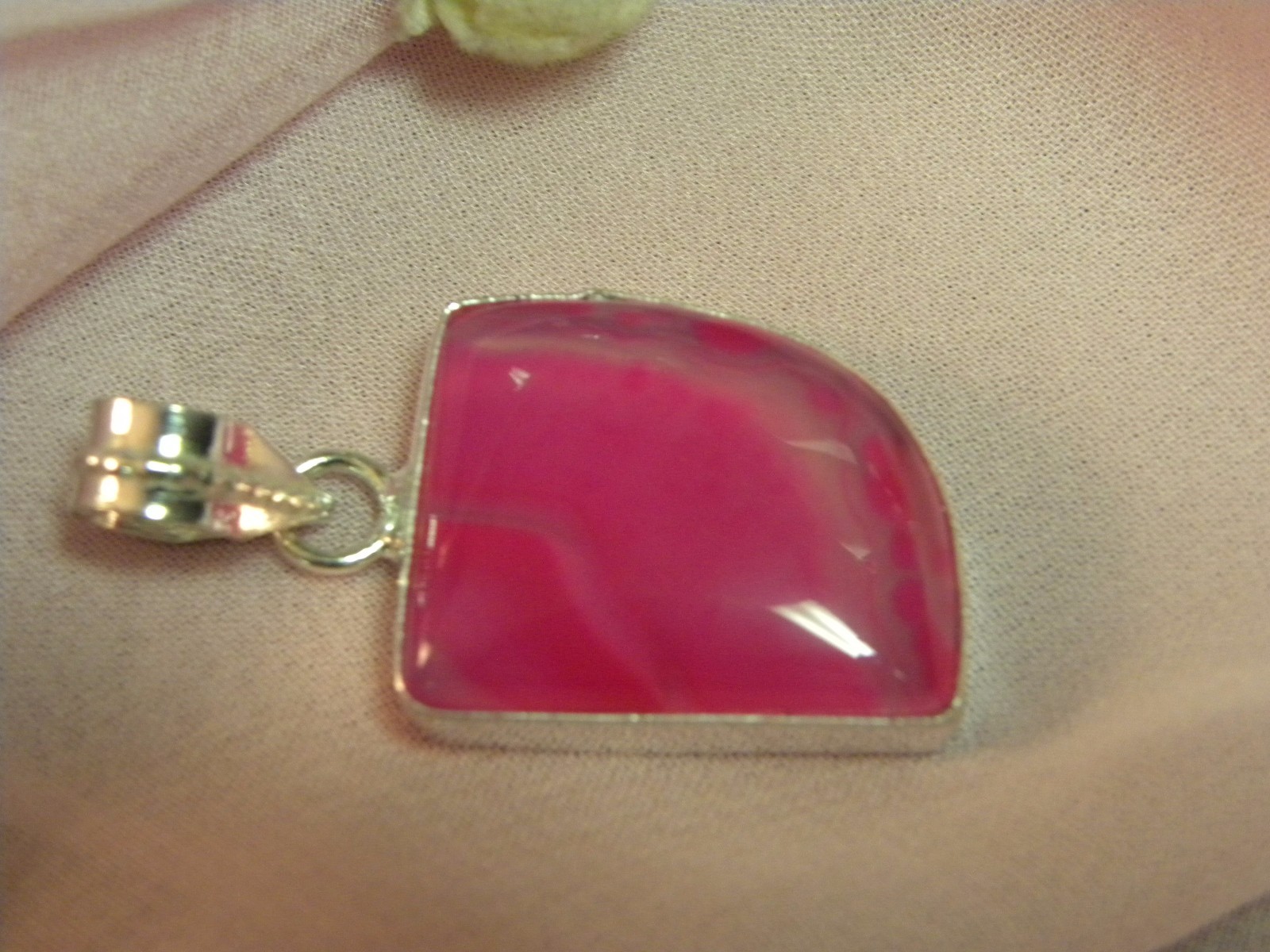Pink Striped Agate 1in Sterling Silver Love & Hearts Pendant