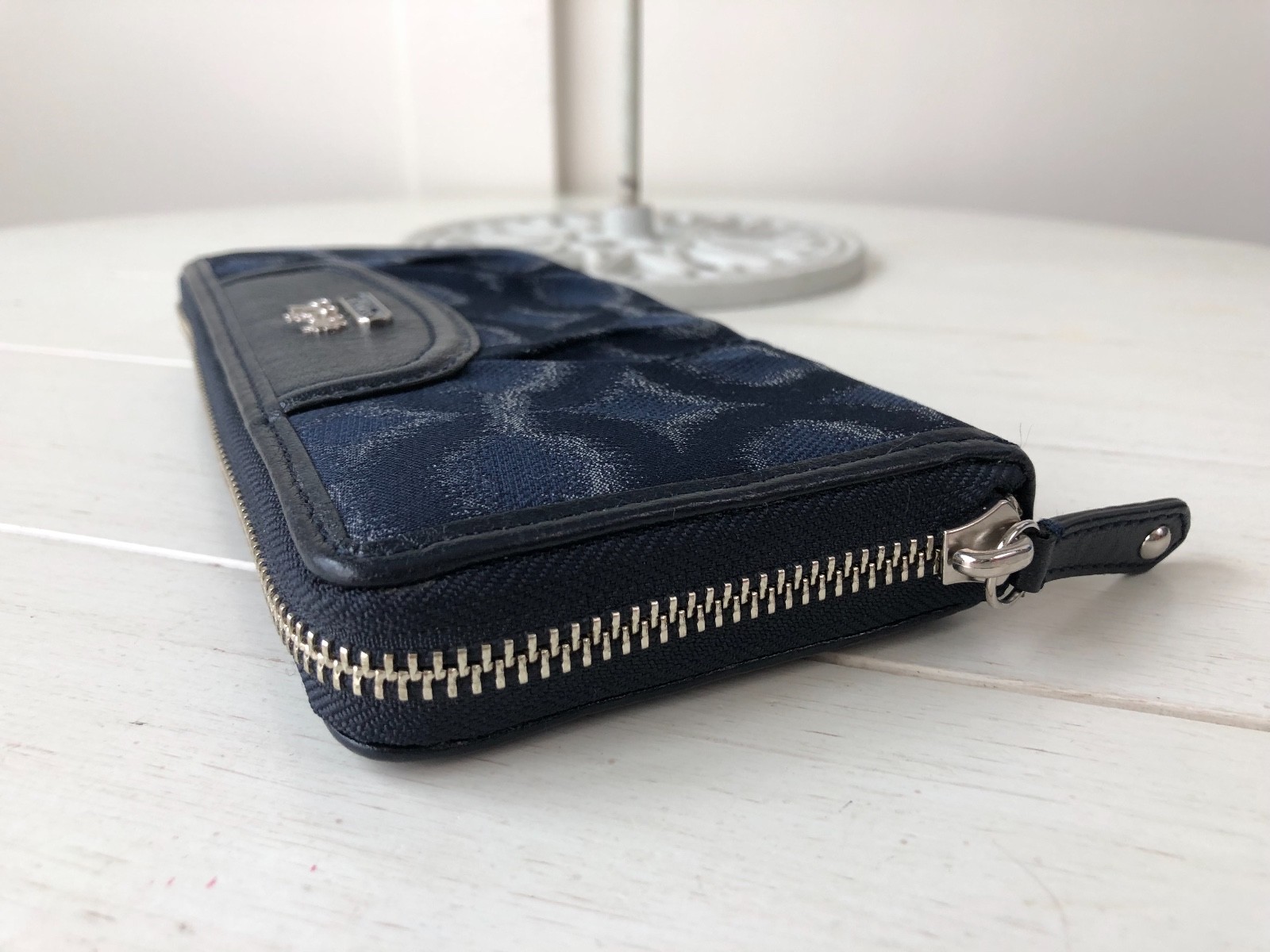 COACH Madison Op Art Signature Blue Ikat Accordion Zipper Around Wallet 48666