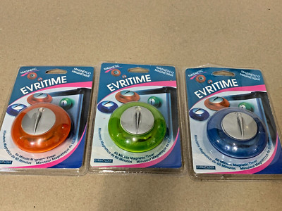 EVRITIME Blue Orange & Green 60 Minute Magnetic Timer Lot of 3