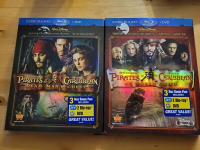 2 PIRATES OF THE CARIBBEAN DEAD MAN'S CHEST  At Worlds END New Blu Ray DVD 