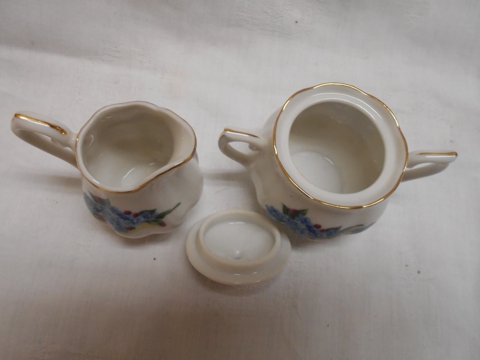vintage porcelain miniature cream & sugar set blue flowers  floral 2