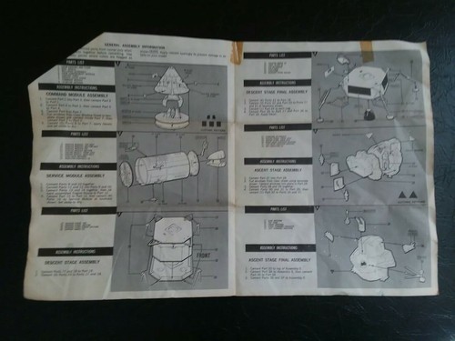 Vintage 1966 Revell Model Kit Instruction Sheet Apollo Spaceship  H-1836
