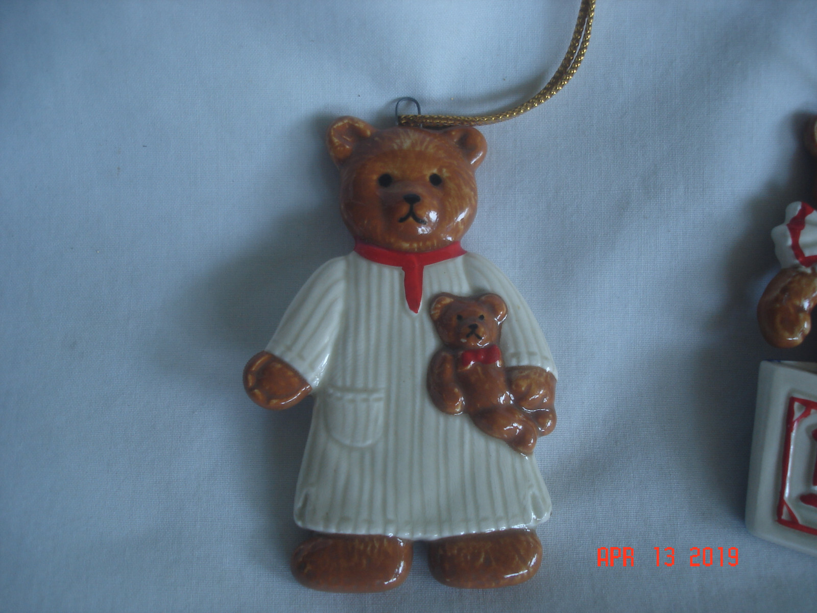 2 1983 GORDON FRASER SCHMID CERAMIC TEDDY BEAR CHRISTMAS ORNAMENTS Labels/Japan