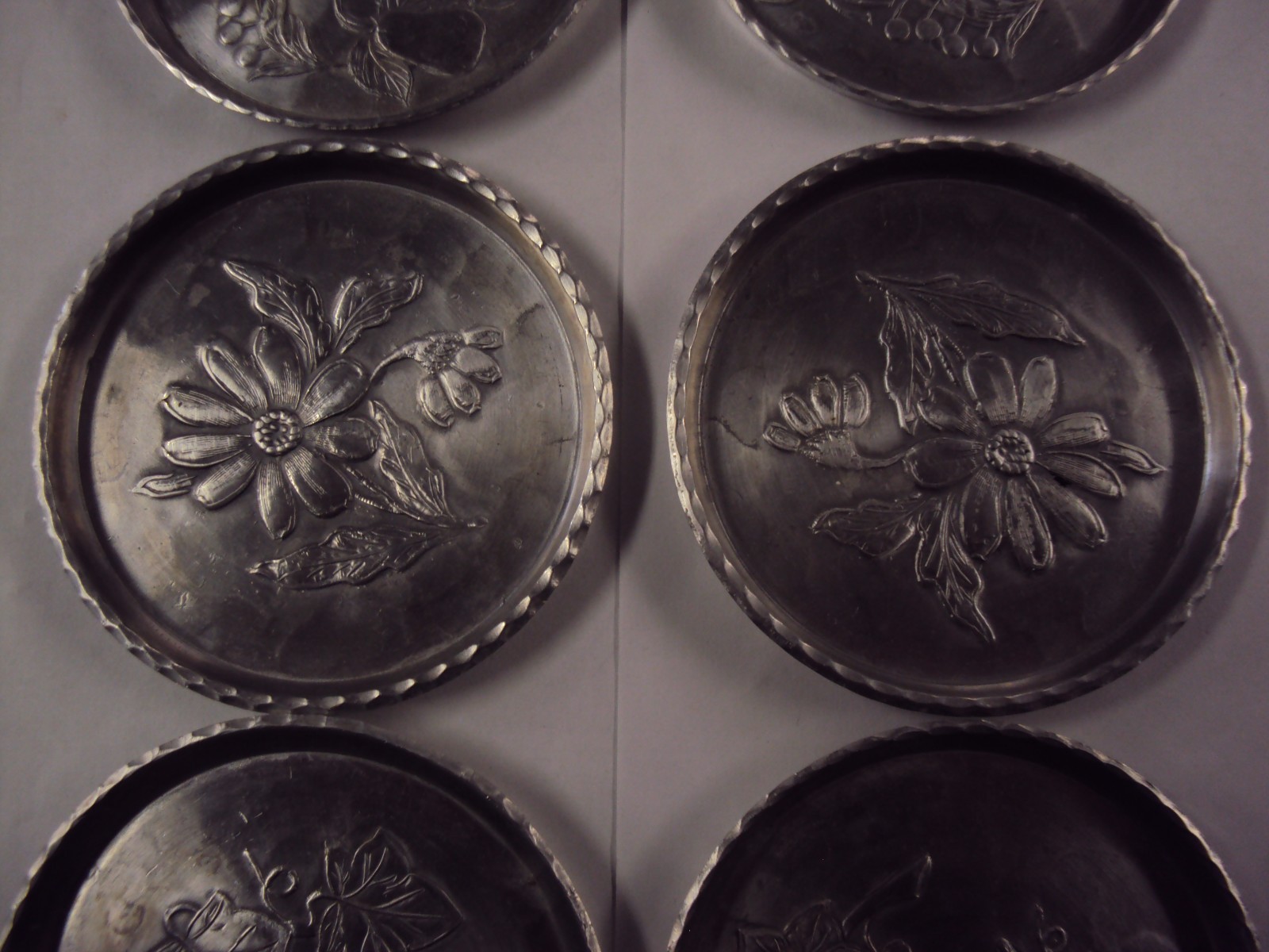 6 EVERLAST METAL HAND FORGED ALUMINUM coasters,Flowers & Fruit, leaves