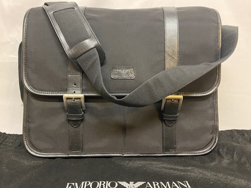 EMPORIO ARMANI Messenger Shoulder Cross Body Bag Laptop Black Nylon/Leather  Trim