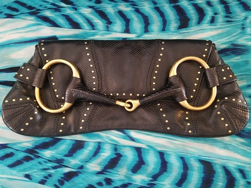 Gucci Black/Pink GG Canvas and Satin Small Limited Edition Tom Ford Horsebit  Web Chain Clutch Gucci