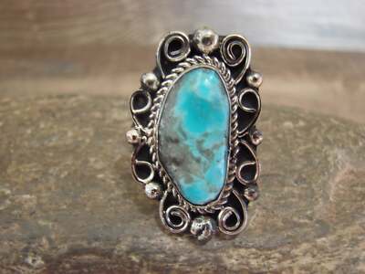 Navajo Nickel Silver & Turquoise Ring by Cleveland - Size 11