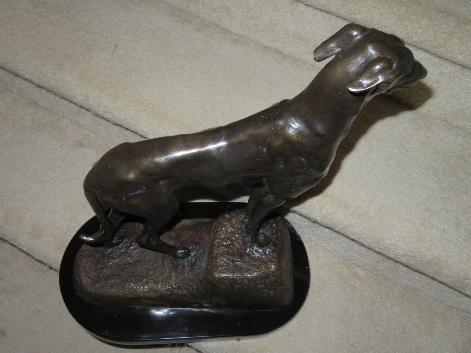 Vintage MASSON Signed GREYHOUND Dog BRONZE SCULPTURE~Marble Base 45 lbs. SUPERB!