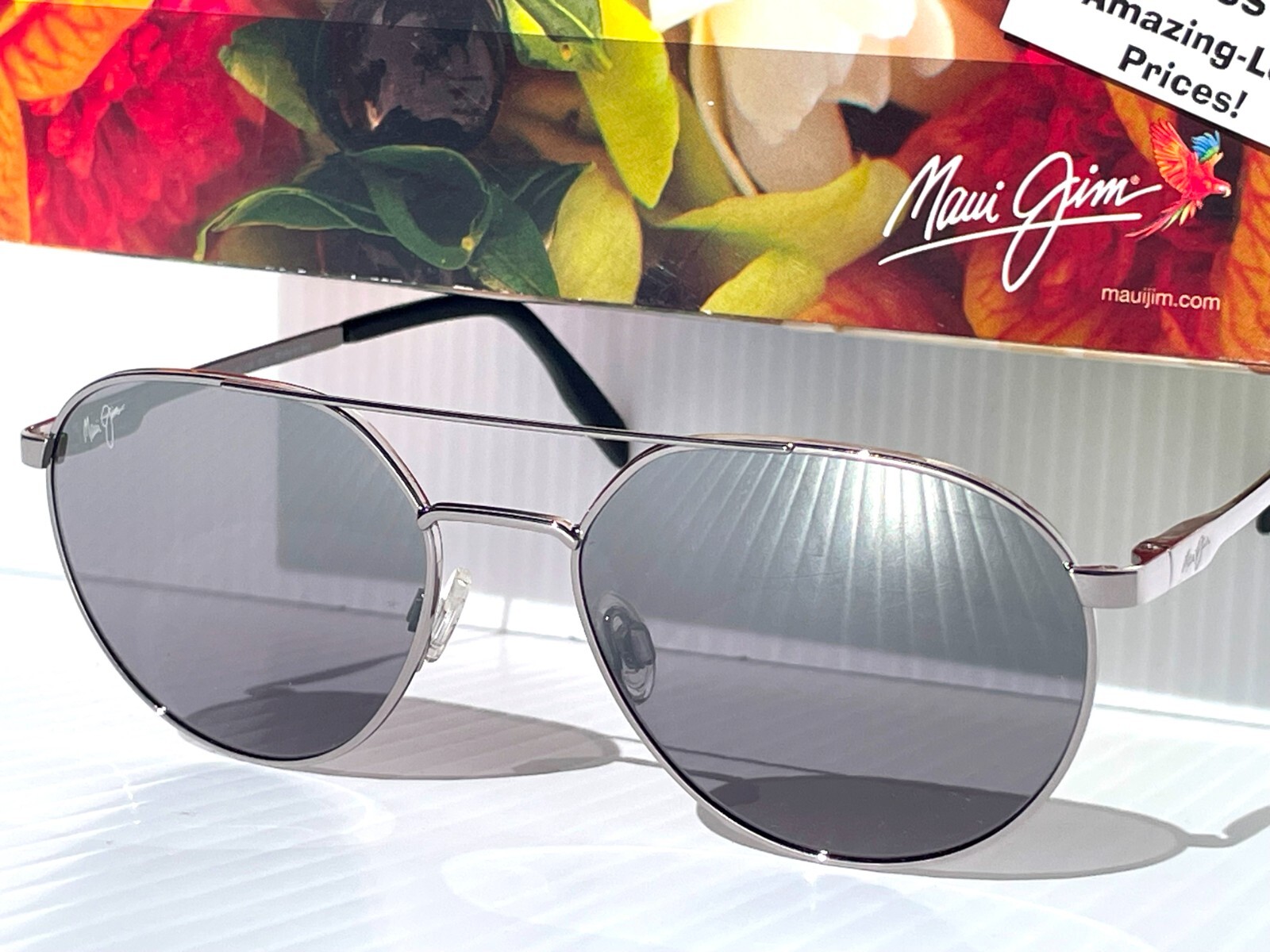 Pre-owned Maui Jim Waterfront Silver Polarized Silver Black Mirror Sunglass Dsb830-11