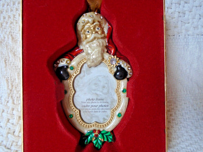Enamel Photo Frame Santa Christmas Ornament New in Gift Box
