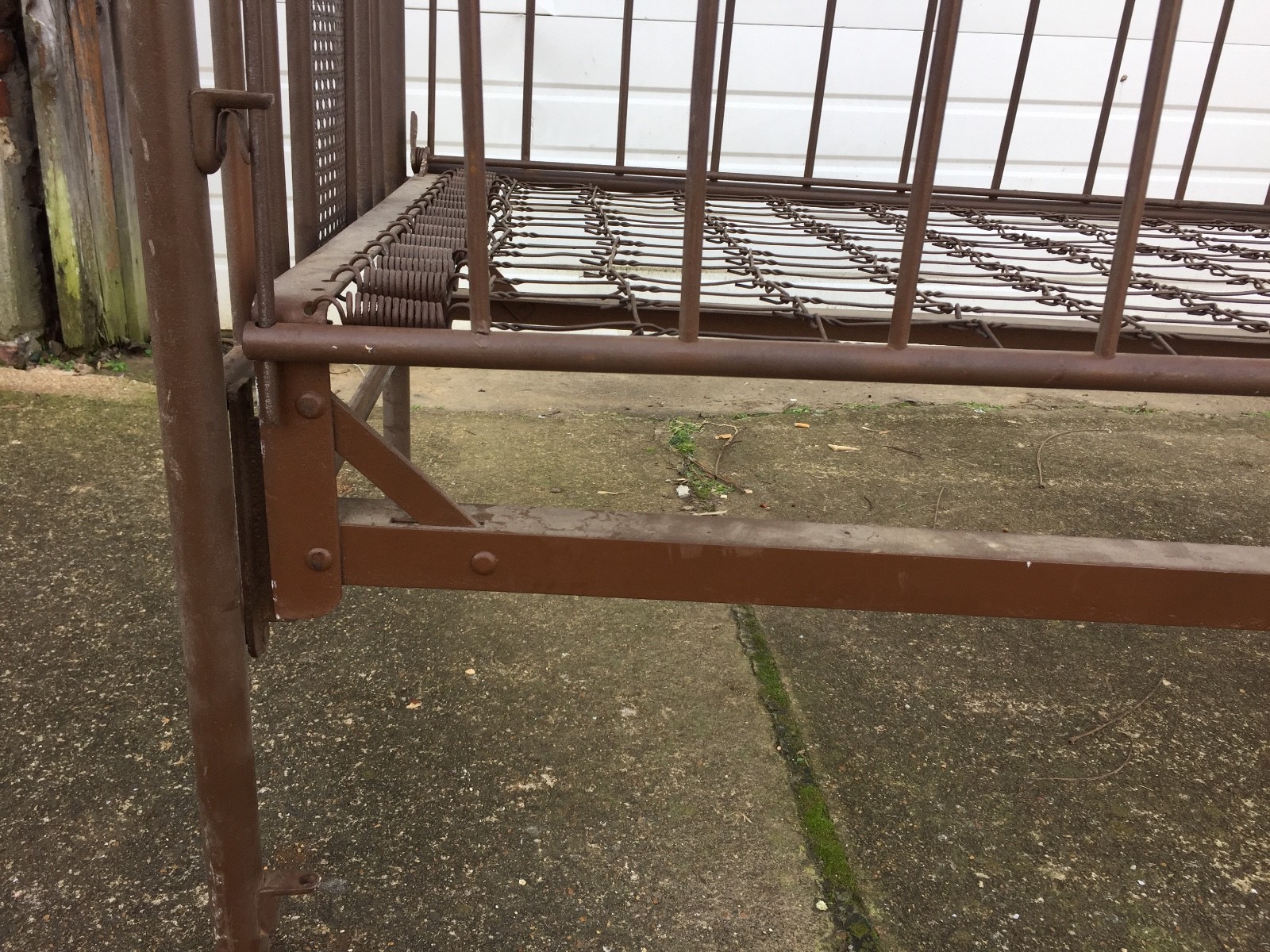 Antique Crib Wrought Iron Baby Bed Toddler Adjustable Side Rail Brown Perforated