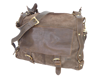 Clarks Satchel Bag Brown Leather Suede Cross Body Vintage Large
