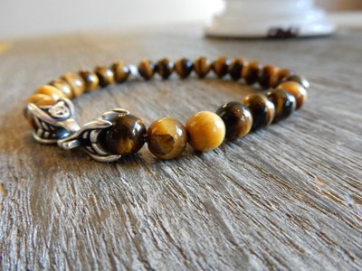 $450 New David Yurman 8mm Spiritual Beads Silver Bracelet with Tiger's Eye 8.5