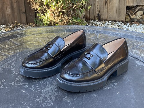 靴 COACH original Black Moccasin COACH Loafers Men Black Original Shoe Box Included US M 7