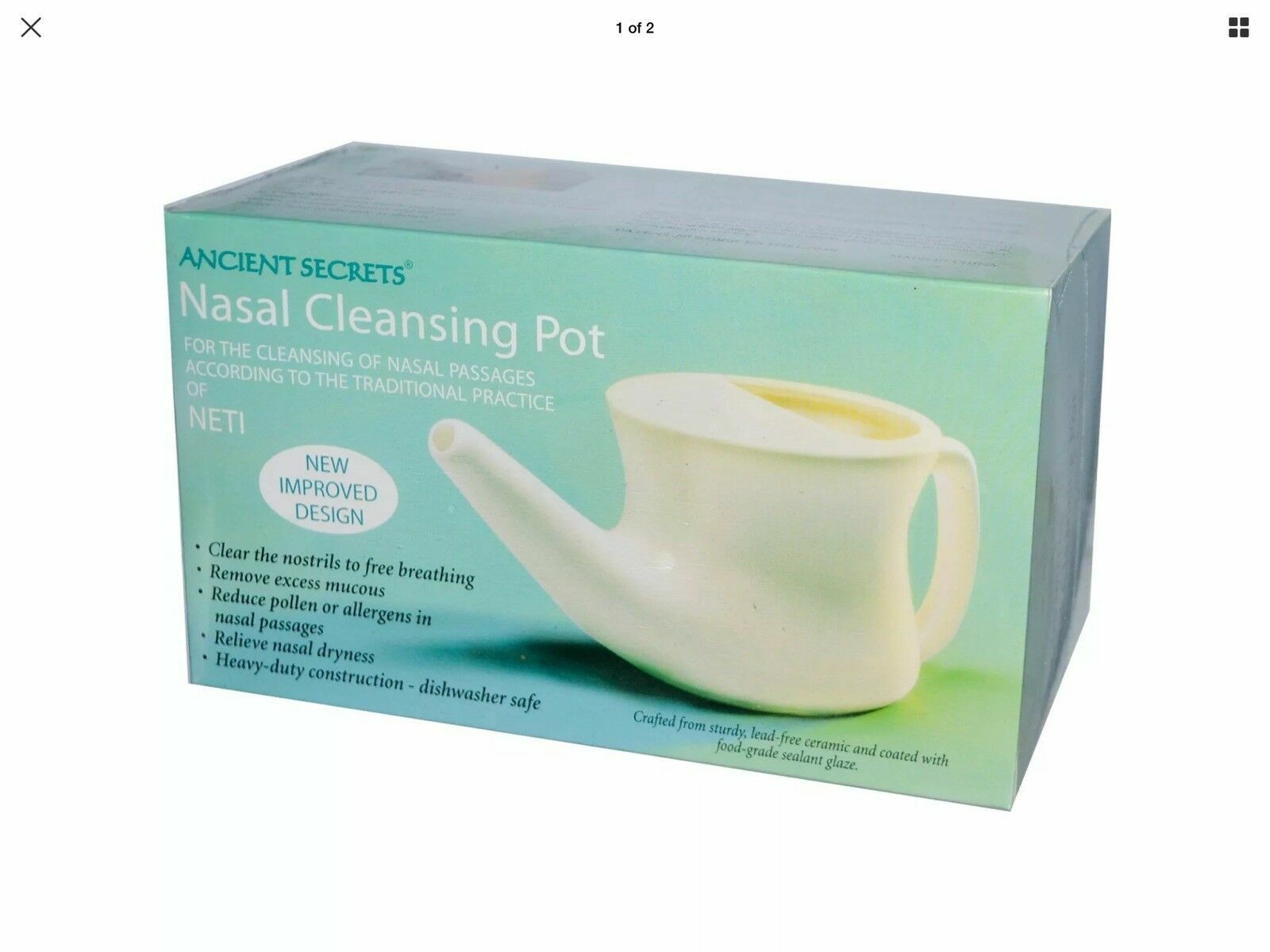 Ancient Secrets Ceramic Nasal Cleansing Pot 1 Neti Pot