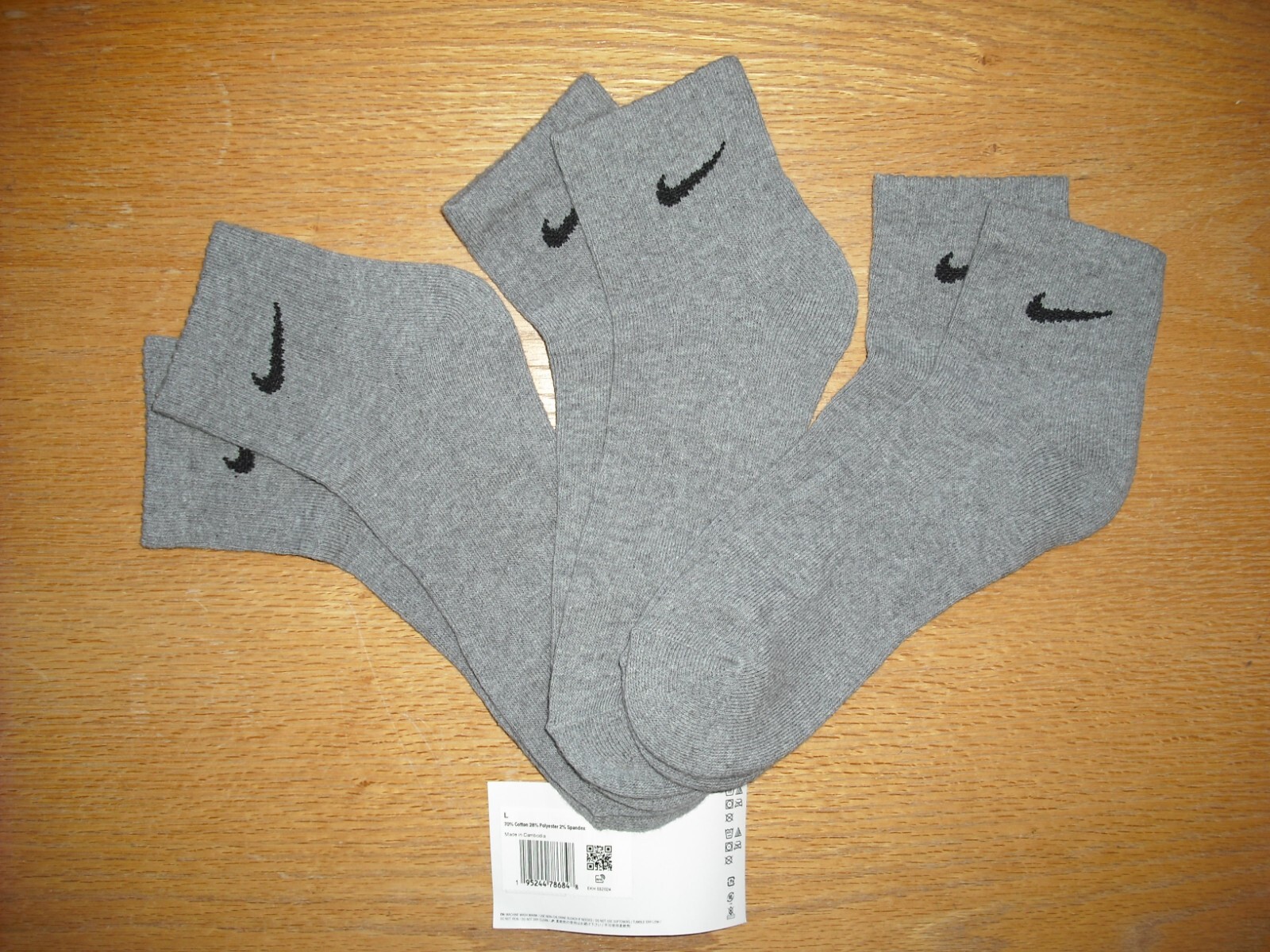 Mens NWT NIKE Quarter Ankle Socks 3prs Everyday DRI-FIT Gray