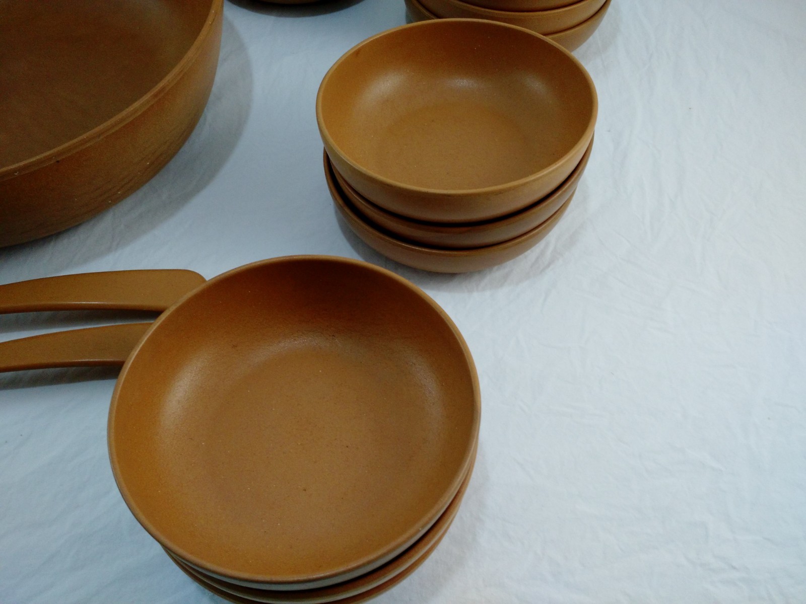 Vintage Ellingers Agatized Wood Bowl 120 60 20 Salad Service Set Fork Spoon 18pc