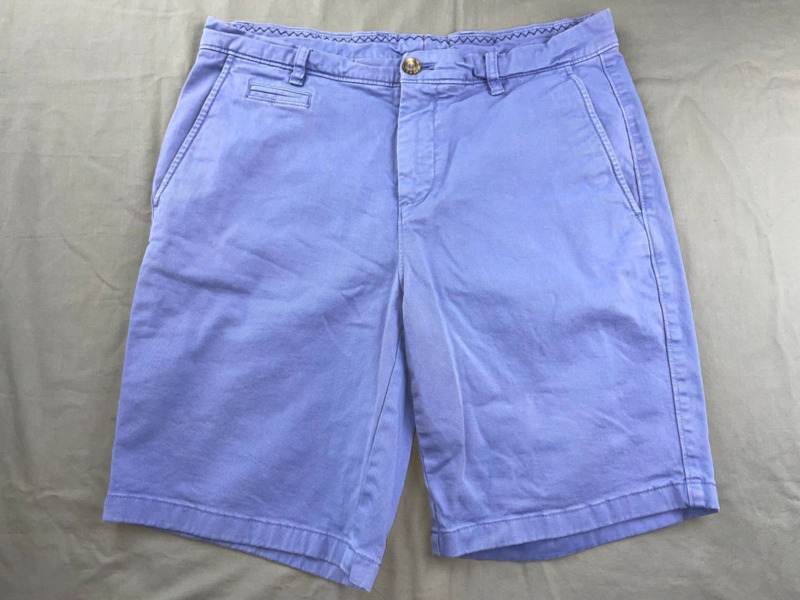 Johnnie-o Flat Front Washed Stretch Cotton Chino Shorts. Blue, Men