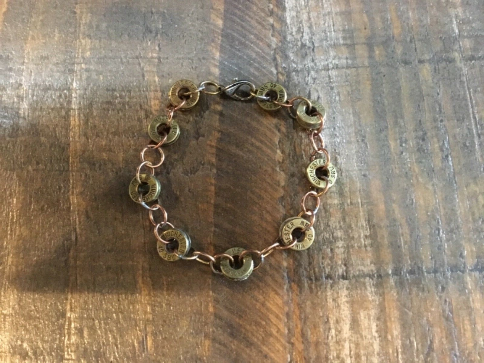 Brass Bullet link Bracelet Winchester 40 Smith and Wesson primer End