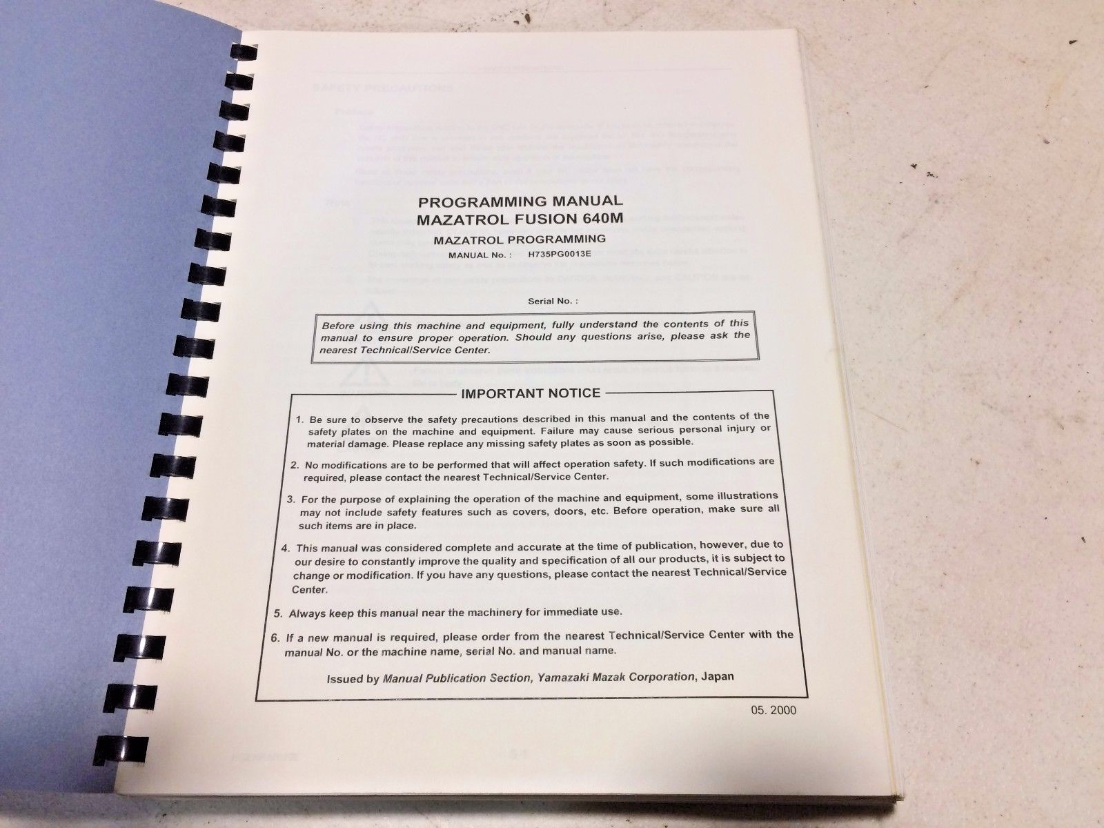 Mazak Fusion 640M Programming manual