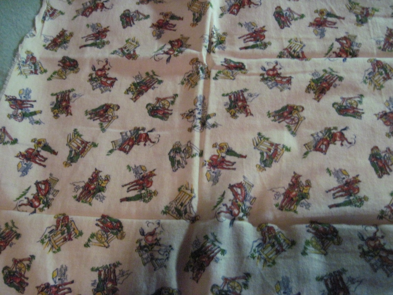 2 Pieces Vtg 1950s Childs Flannel Fabric Cowboys Horses Broncos 35