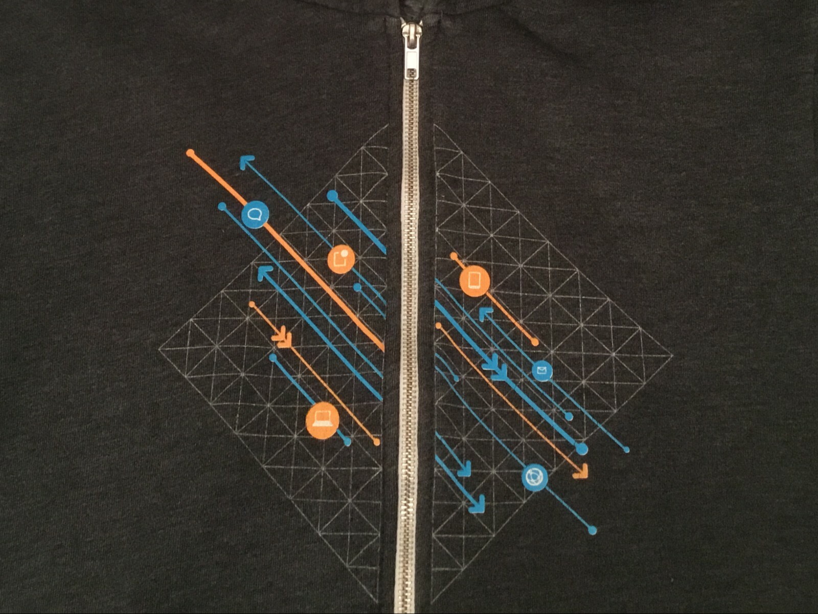 Medium Fleece Hoodie Gray Full Zipper Graphic