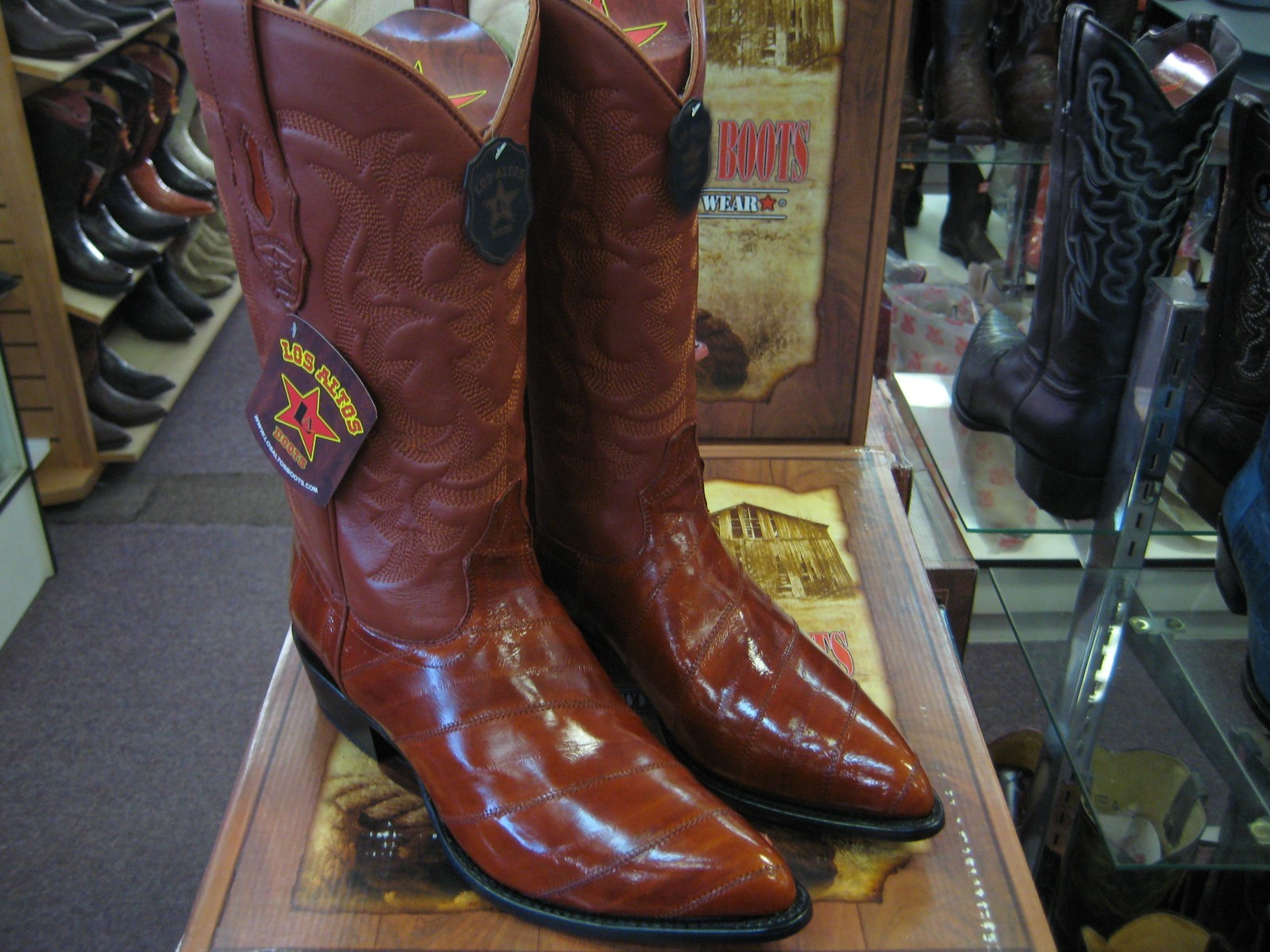 Pre-owned Los Altos Boots Los Altos Men Cognac Genuine Eel Western Cowboy Boot J-toe 990803 Ee In Brown