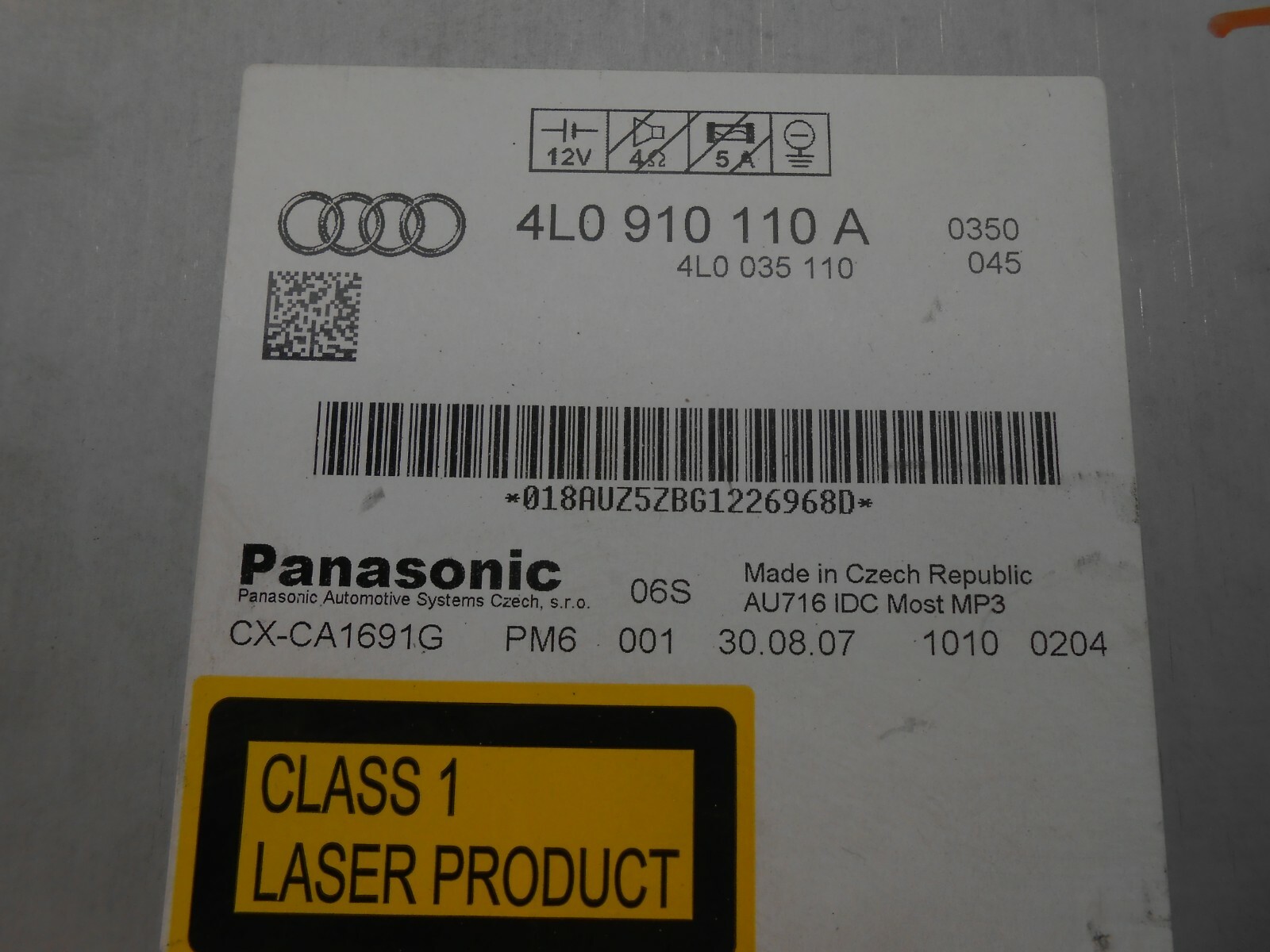 2008 AUDI Q7 6 DISK CD PLAYER CHANGER 4L0910110A IC 50496 SC0546