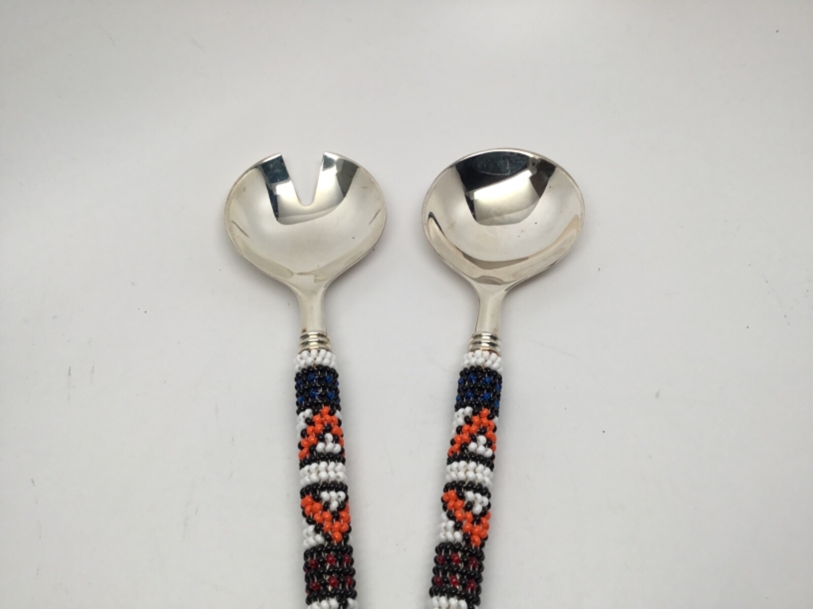 Stainless Steel Salad Server Set - Southwest Beaded Design Handles - NEW NO BOX!
