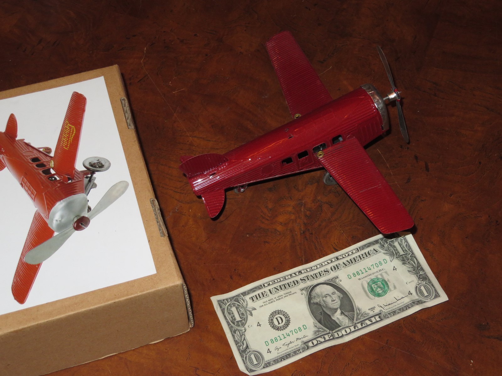 Wind-Up Tin Toy Airplane w/ Box Key-Wind (P159)