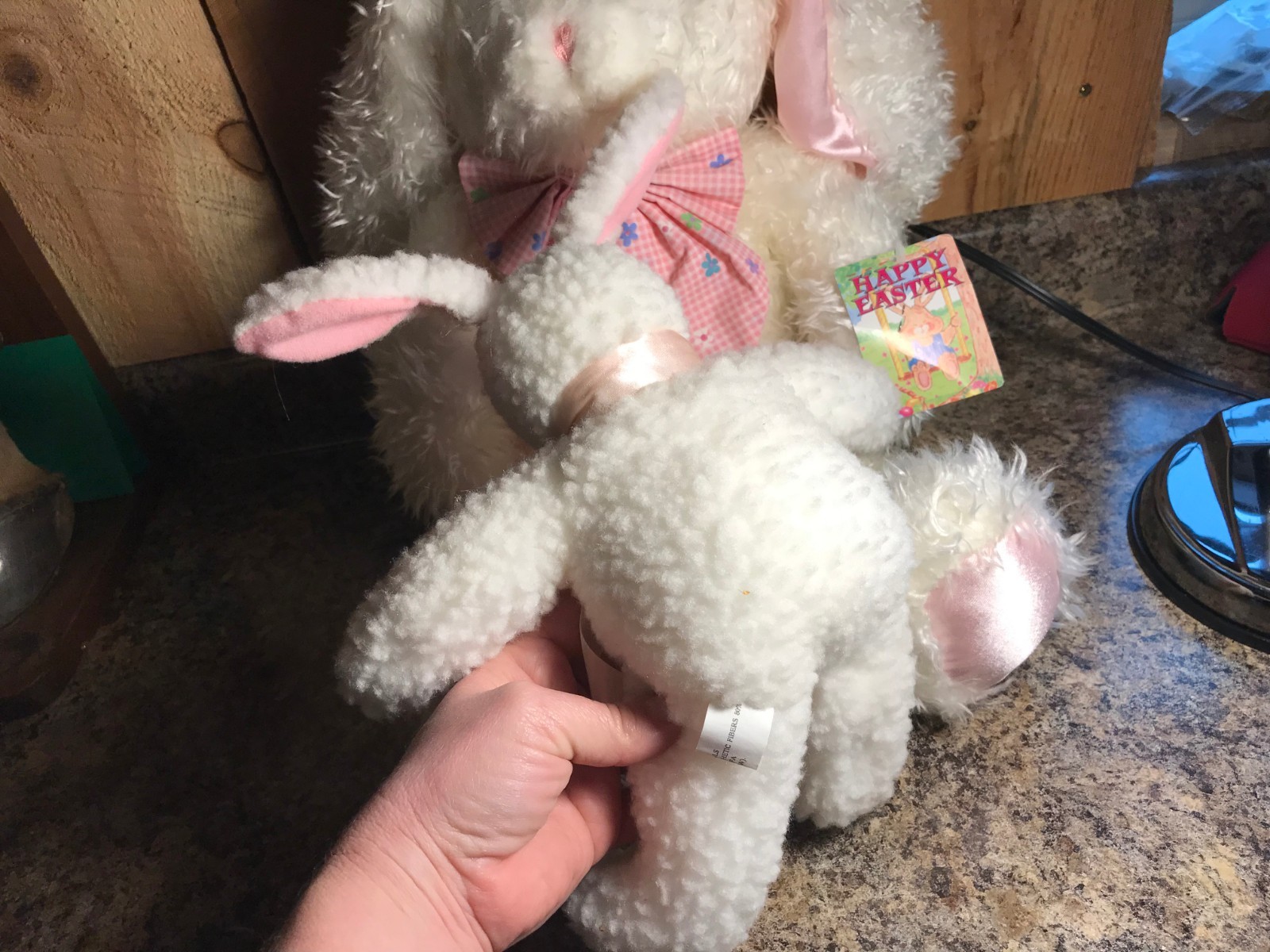 Lot of 2 Stuffed Plush White Fluffy Easter Bunny Rabbits