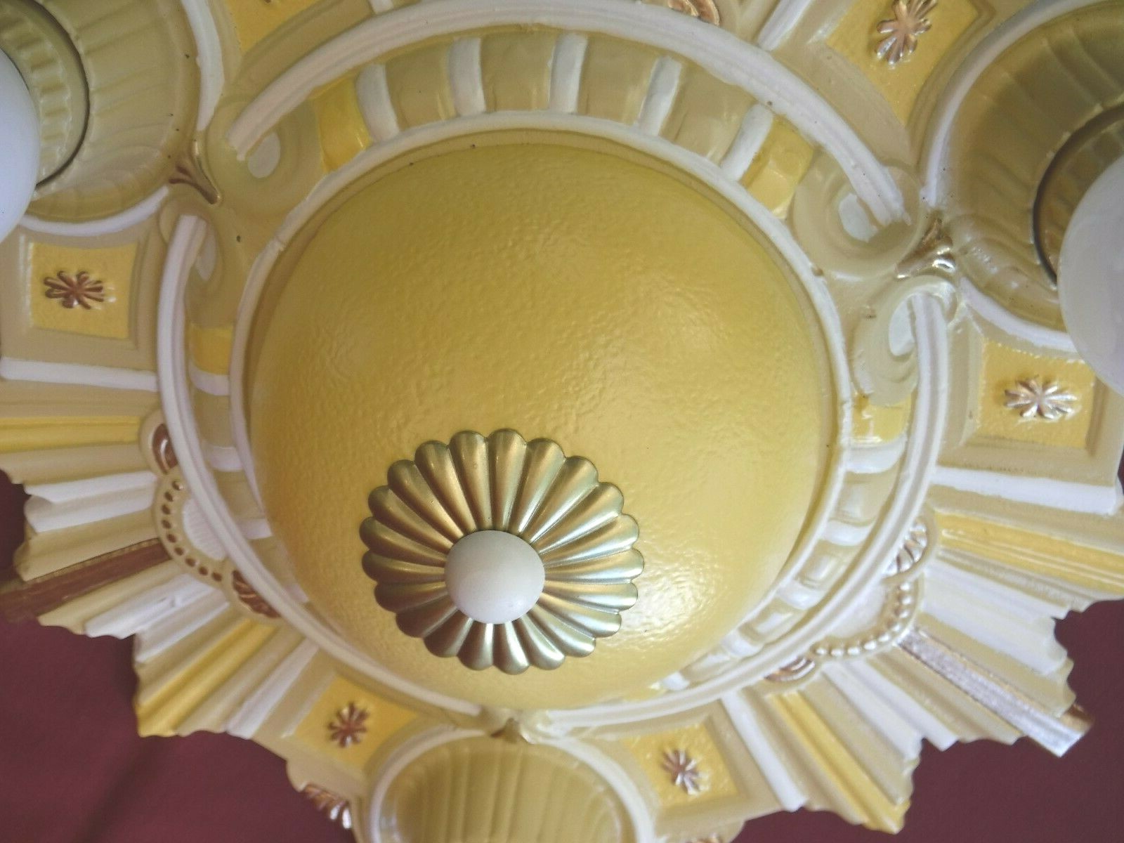 1930s ART NOUVEAU 3-LIGHT FLUSH MOUNT SUNBURST CHANDELIER – CLF MFG CO