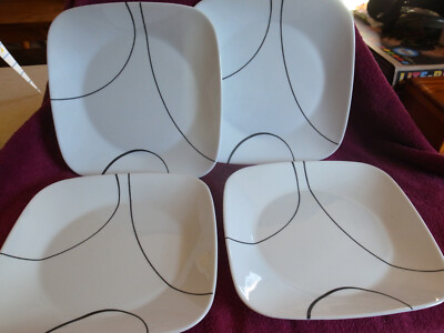 4 Corning Corelle SQUARE Simple Lines 9'' Luncheon Plates-12 Avail-Abstract MCM