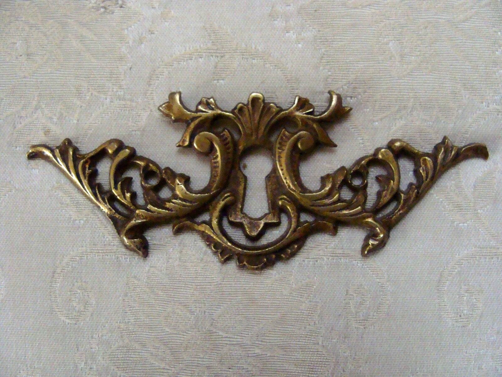 Large Ornate Antique Cast Brass horizontal  Keyhole Cover  ESCUTCHEON Victorian