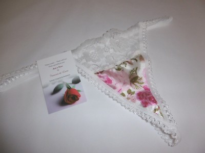 FLORAL PINK ROSE shiny SATIN & LACE G STRING thong Made in France Frenchlingerie