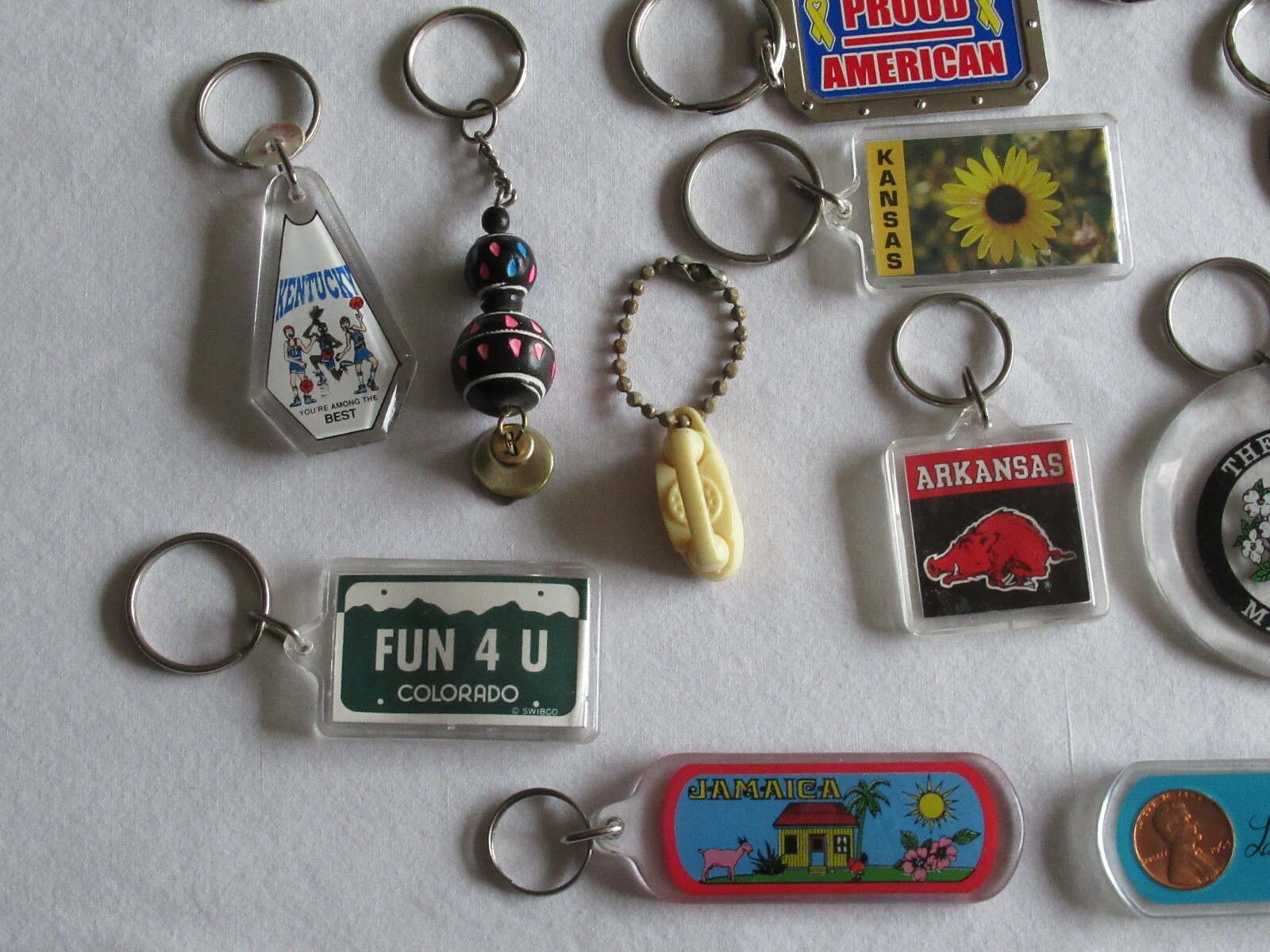 Vtg 30+ Keychain Lot Souvenir Key Ring Chain Casino Travel States Metal Acrylic