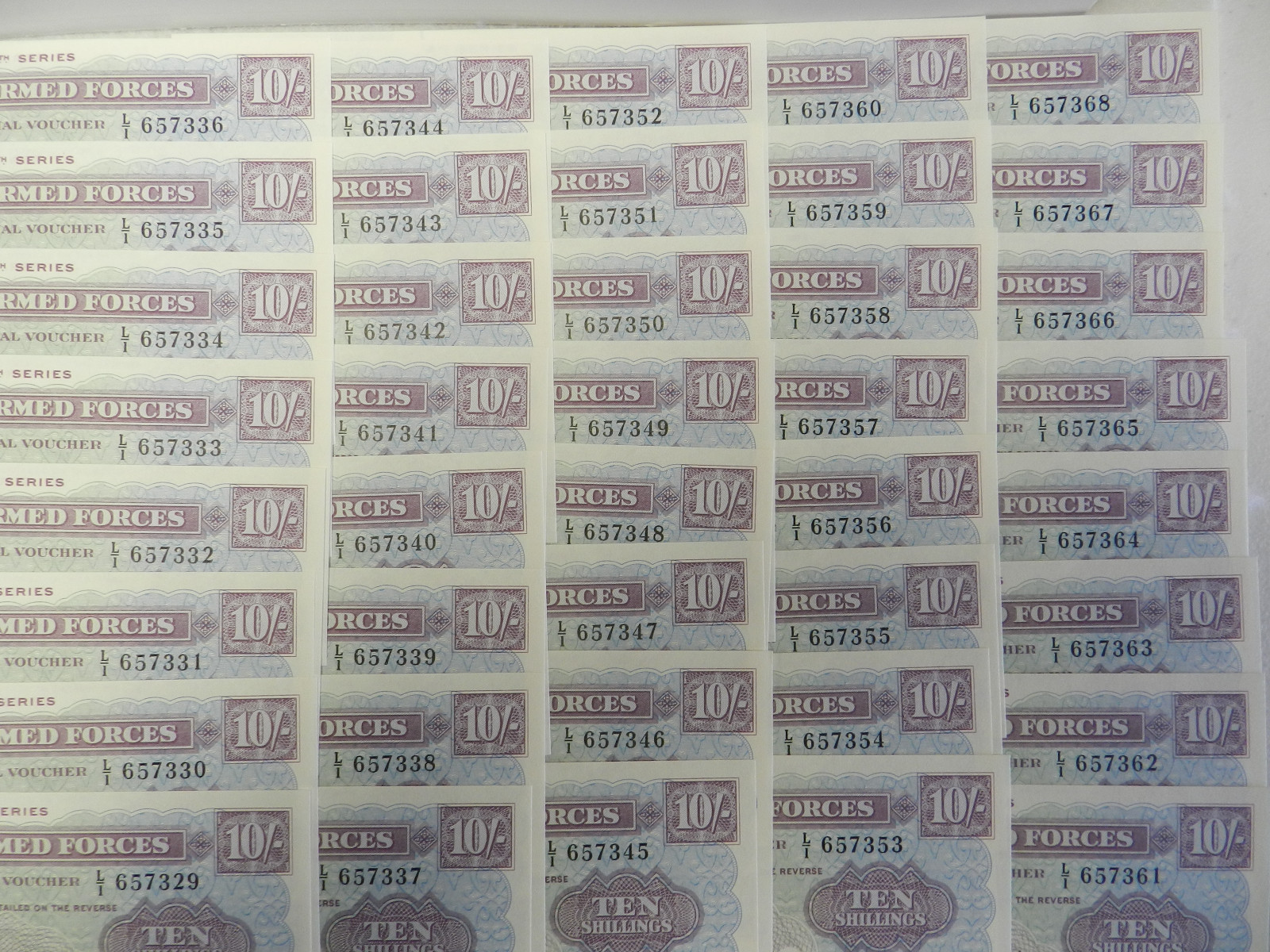 40 Sequential Serial Numbers British Armed Forces 10 Shilling Notes 4th Series